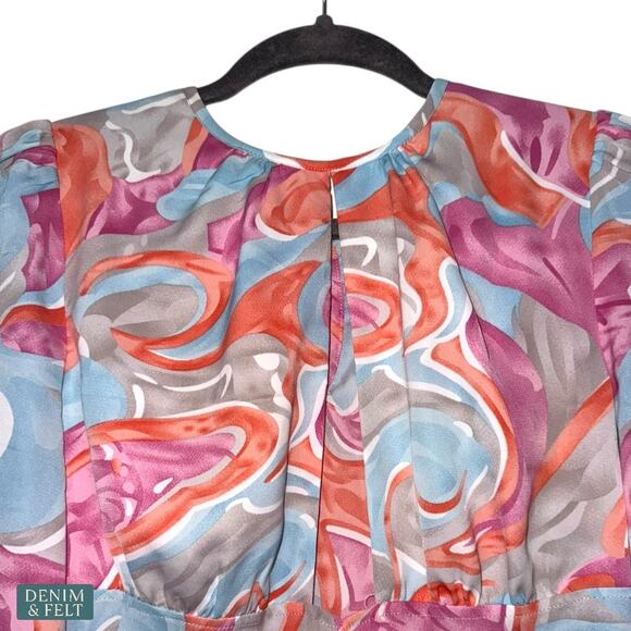 Milk & Honey Boutique Coral Multi Swirl Cutout Long Sleeve Midi Dress NEW~NWT!! - Picture 8 of 13